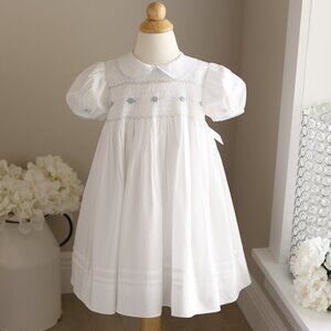 White Smocked Dress 100% Cotton Hand Embroidery Spring Portrait 18/24 Month New